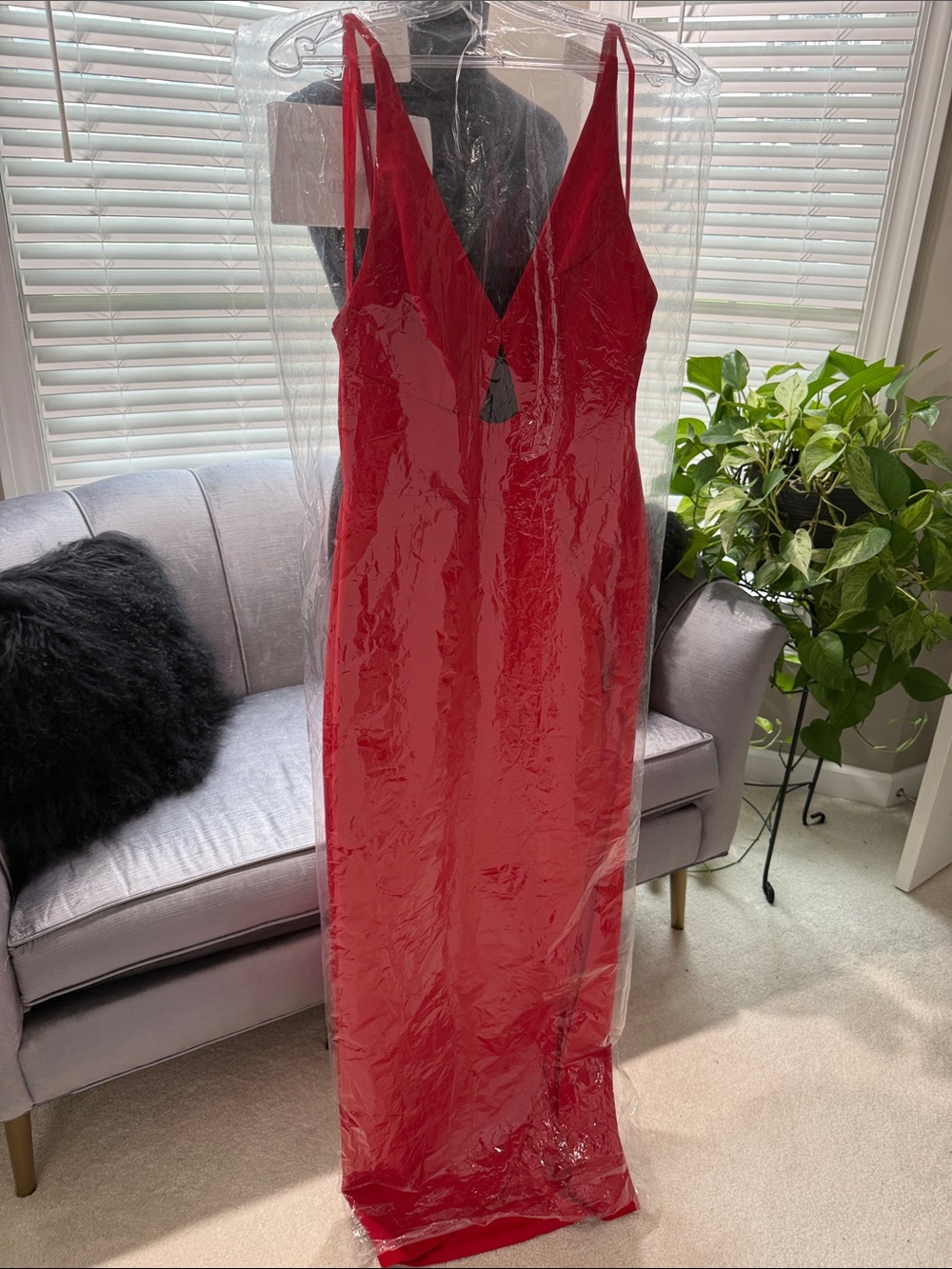 Mac Duggal Red V-Neck Slip Maxi Dress - Picture 3 of 8